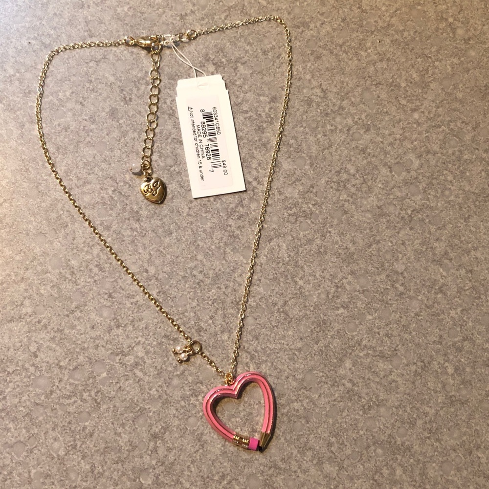 Betsey Johnson Best in Class Pink Enamel Heart Shaped Pencil Necklace NWT